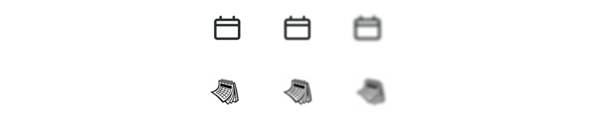 Exemple d'une icône visuellement simple et une autre plus complexe, plus difficile à comprendre.
