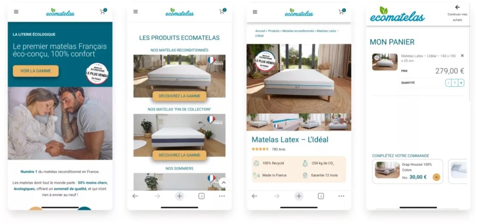 Captures d'écran du site écomatelas avant refonte. 